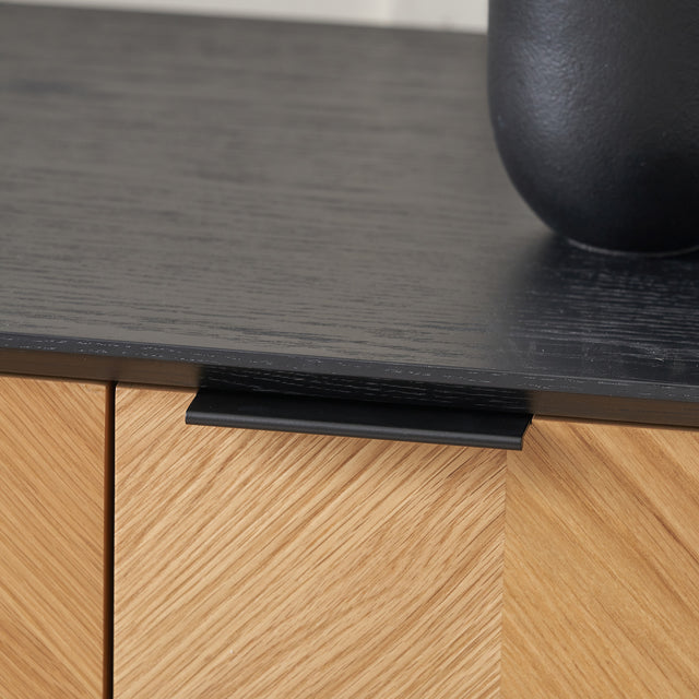 Rhylie Black and Natural Chevron Oak Wood Sideboard