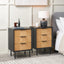 Rhylie Black and Natural Chevron Oak Wood Bedside Table Set Of 2