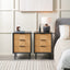 Rhylie Black and Natural Chevron Oak Wood Bedside Table Set Of 2