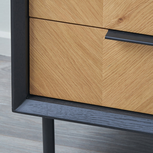 Rhylie Black and Natural Chevron Oak Wood Drawer Unit