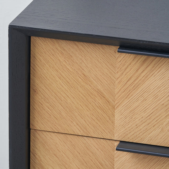Rhylie Black and Natural Chevron Oak Wood Drawer Unit