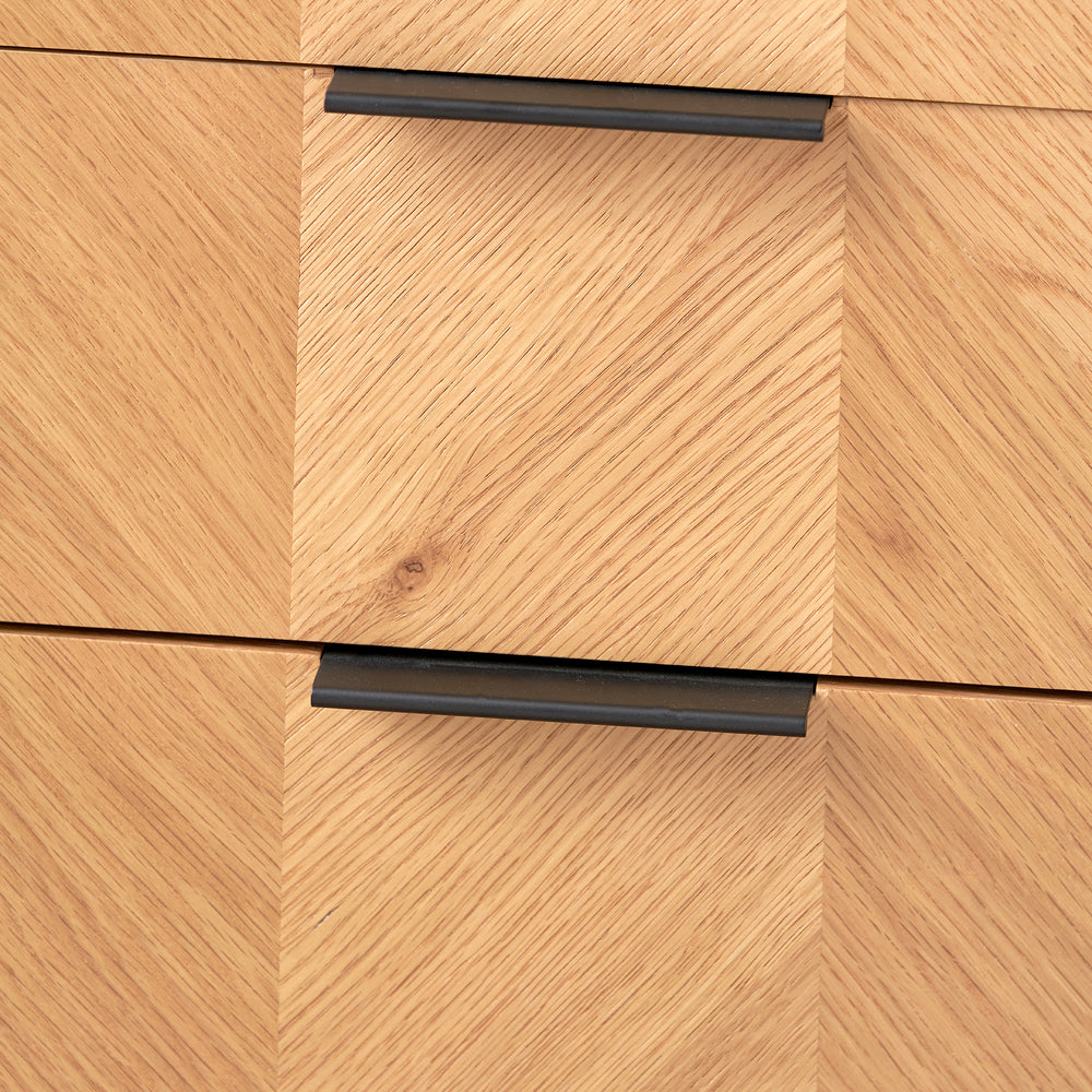 Rhylie Black and Natural Chevron Oak Wood Drawer Unit