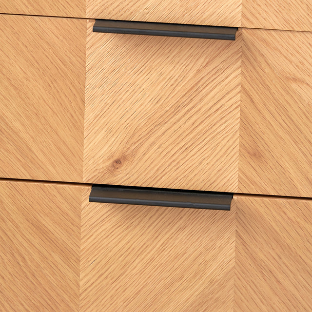 Rhylie Black and Natural Chevron Oak Wood Drawer Unit