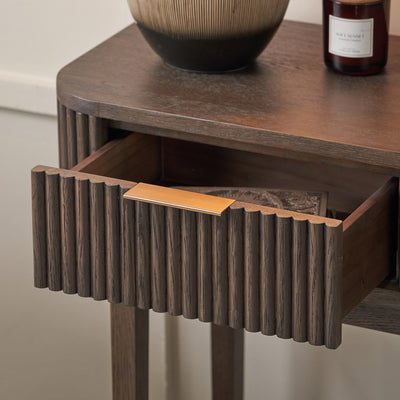 Reya Dark Brown Ribbed Oak Wood Console Table