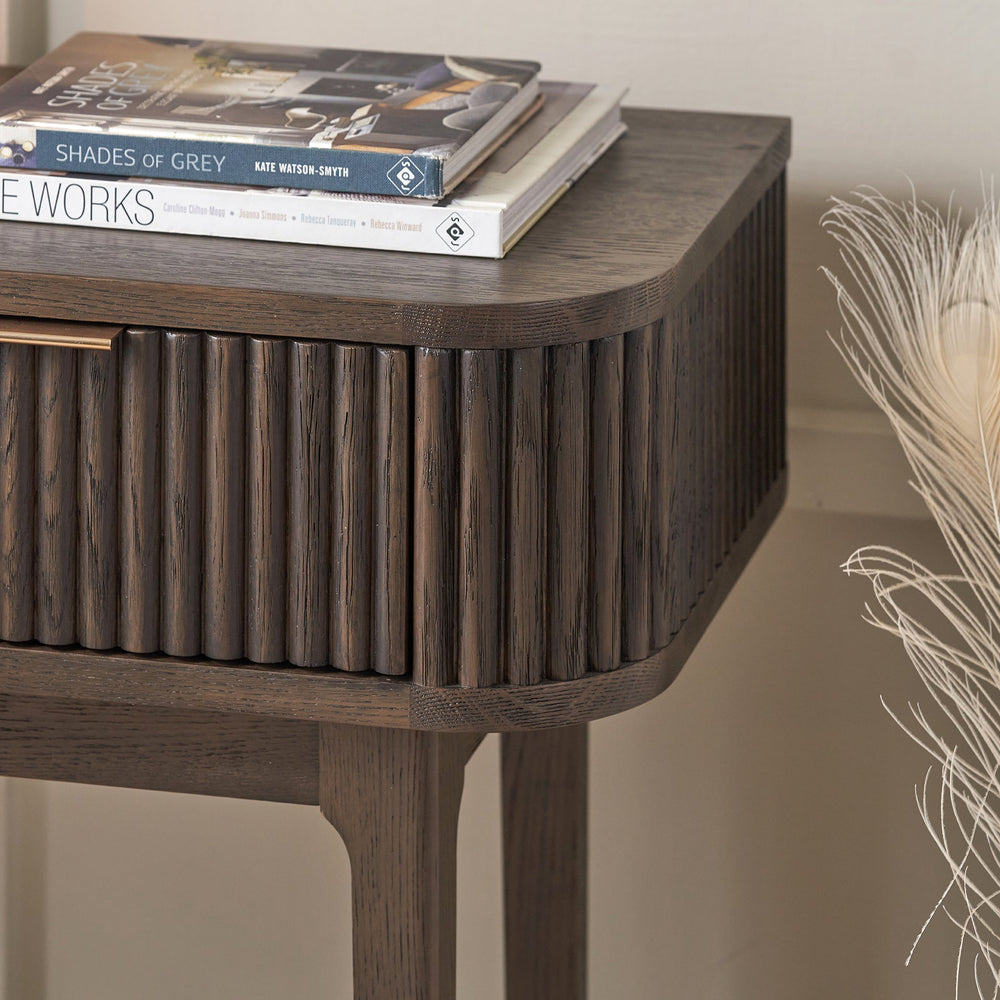 Reya Table Reya Dark Brown Ribbed Oak Wood Console Table | Furniture