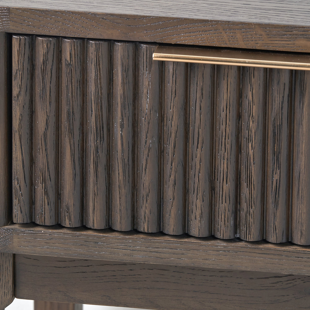 Reya Dark Brown Ribbed Oak Wood Unit