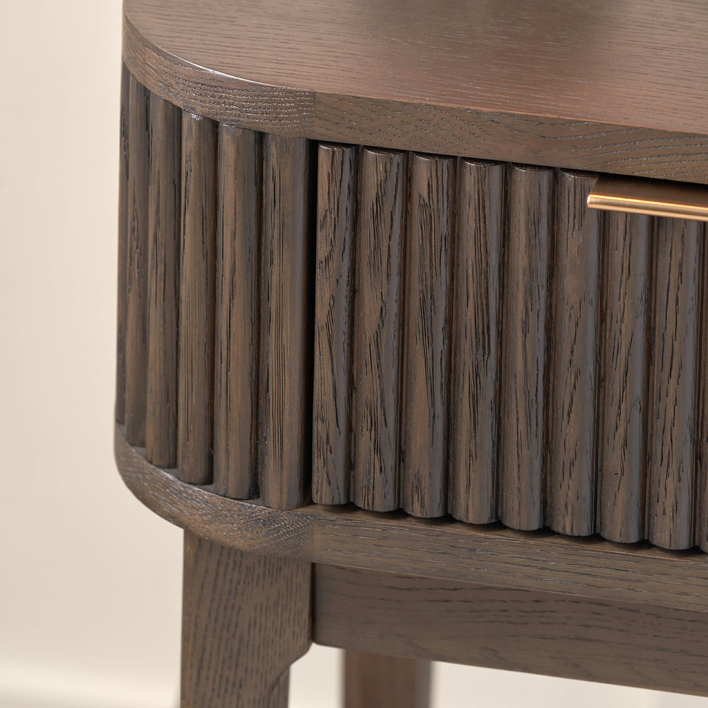 Guild Table Reya Dark Brown Ribbed Oak Wood Bedside Table Set Of 2 | Furniture