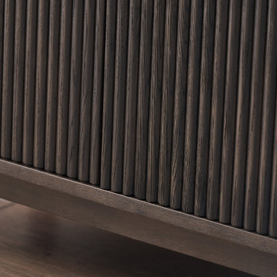 Reya Dark Brown Ribbed Oak Wood Sideboard