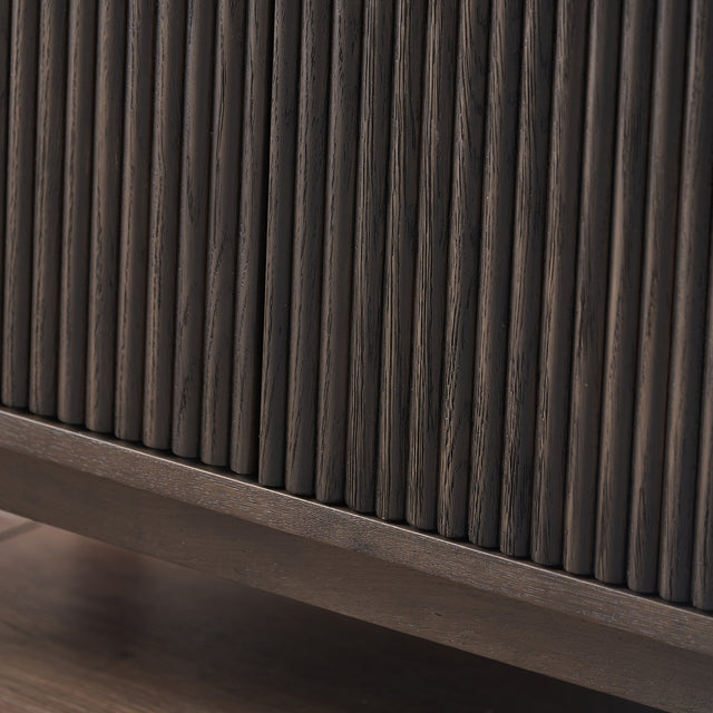 Reya Dark Brown Ribbed Oak Wood Sideboard