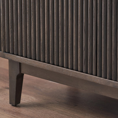 Reya Dark Brown Ribbed Oak Wood Sideboard
