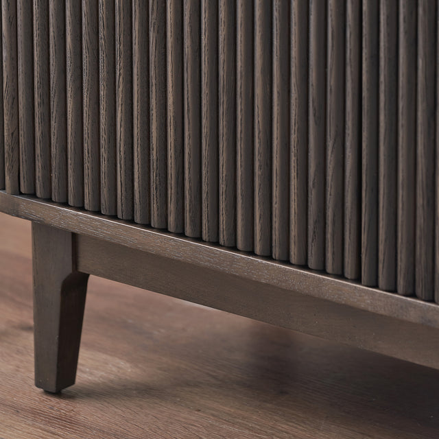 Reya Dark Brown Ribbed Oak Wood Sideboard