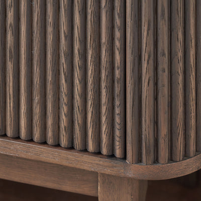 Reya Dark Brown Ribbed Oak Wood Bar Cabinet