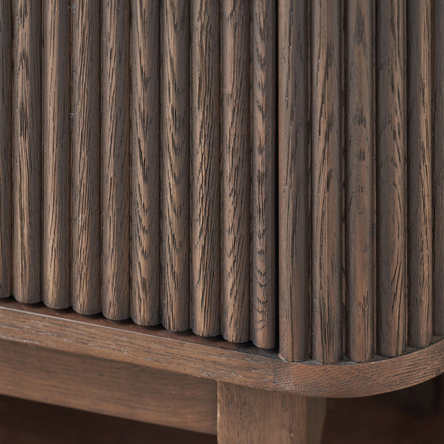 Reya Dark Brown Ribbed Oak Wood Bar Cabinet