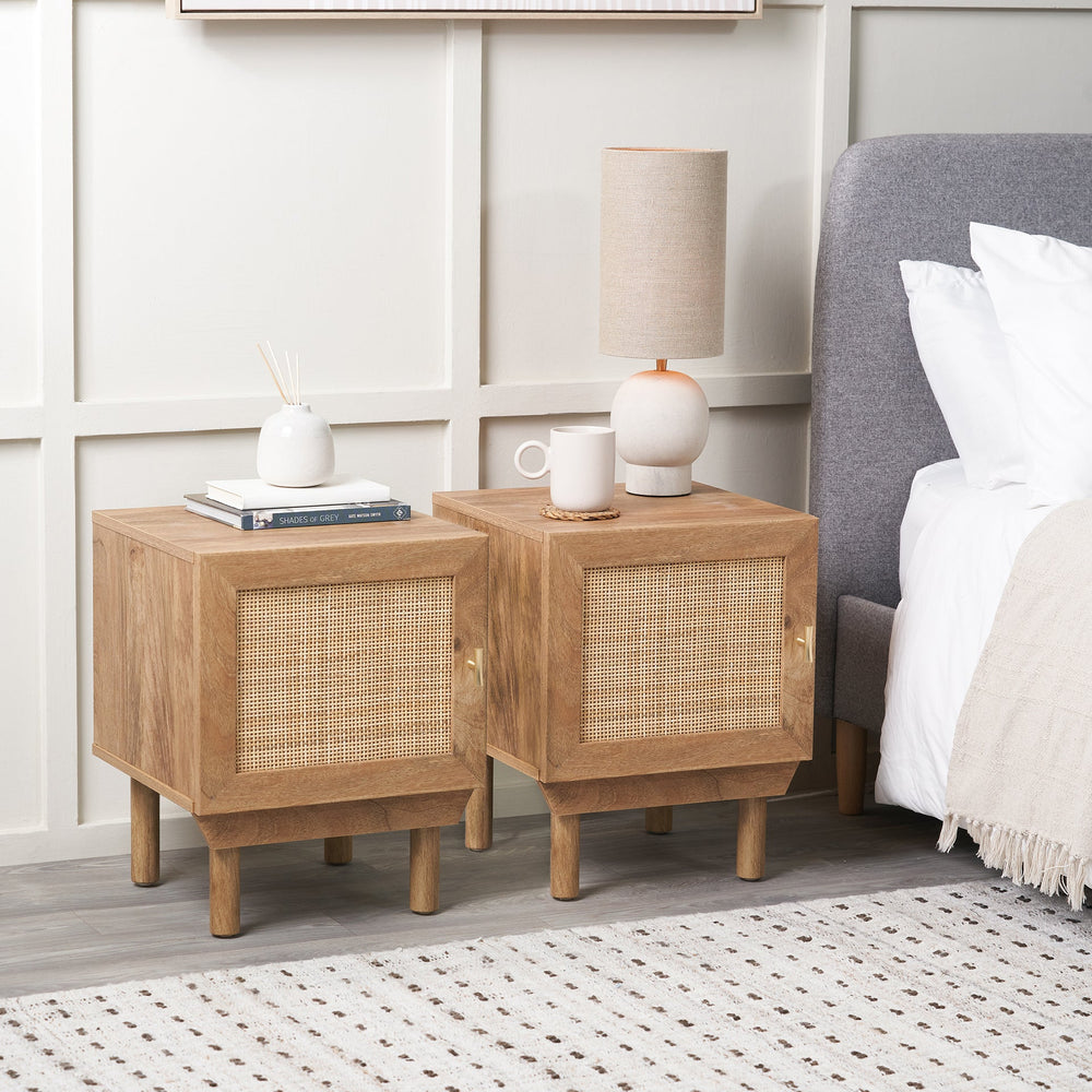 Hendrix Natural Rattan 1 Door Bedside Table Set of 2