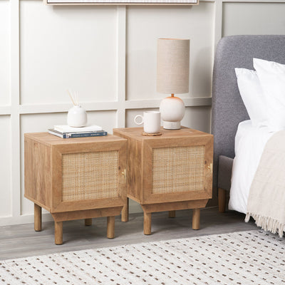 Hendrix Natural Rattan 1 Door Bedside Table Set of 2