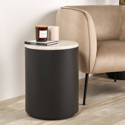 Reed Natural Marble Effect Storage Side Table