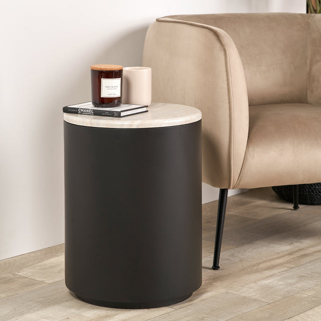 Reed Natural Marble Effect Storage Side Table