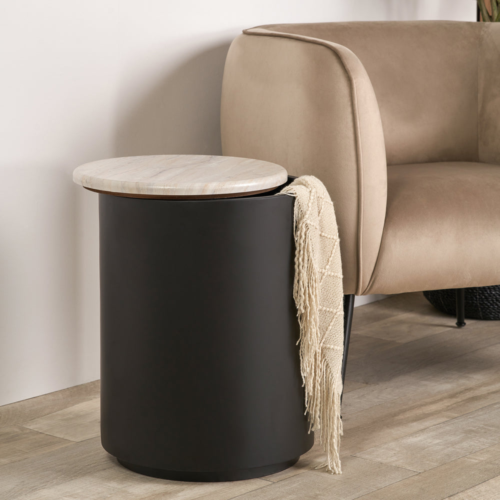 Reed Natural Marble Effect Storage Side Table