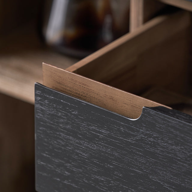 Giovanna Black and Natural Acacia Wood Shelf Unit