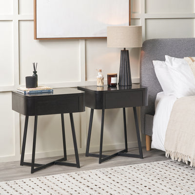 Newark Black Ash Veneer Bedside Table Set Of 2