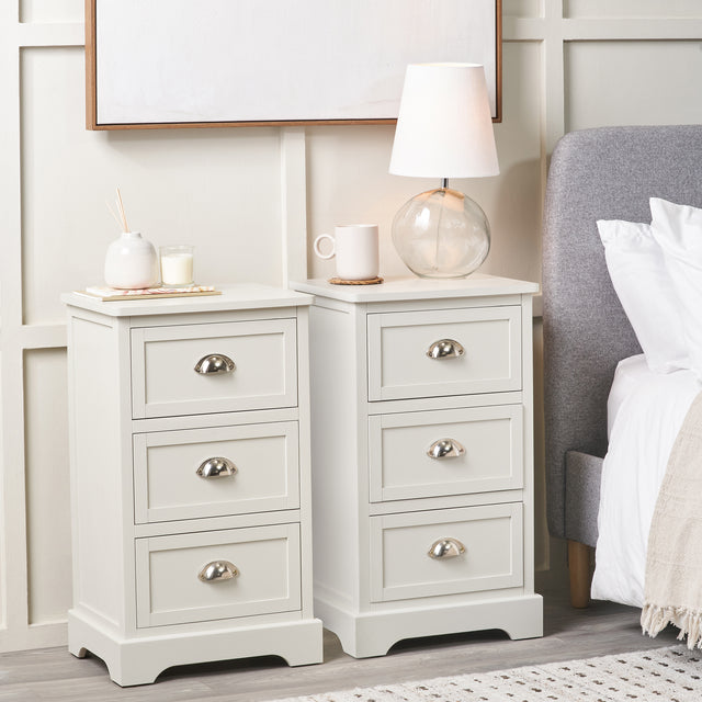 Stockton Linen Wood 3 Drawer Bedside Table Set Of 2