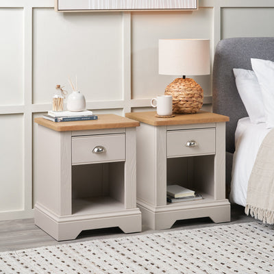Stanton Oak and Parchment Wood Bedside Table Set Of 2