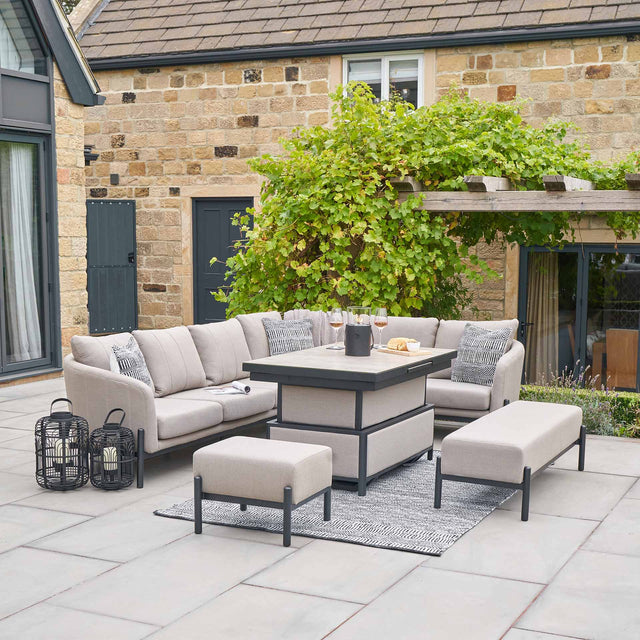 Agia Putty Outdoor Large Corner Seating Set with Adjustable Table