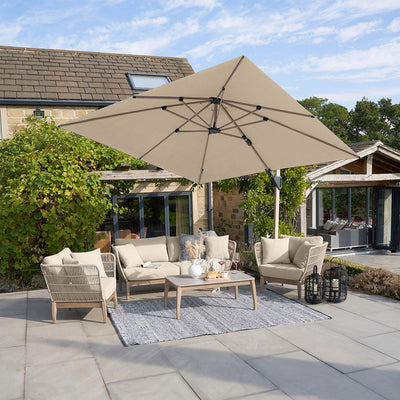 Platinum Challenger Premium Champagne and Teak 3m Square Parasol