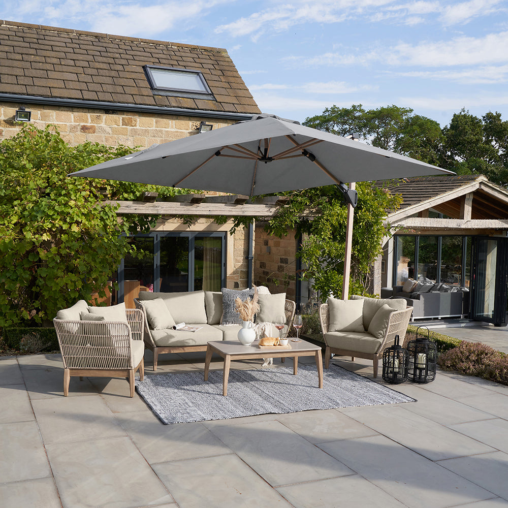Platinum Challenger Premium Manhattan Grey and Teak 3m Square Parasol