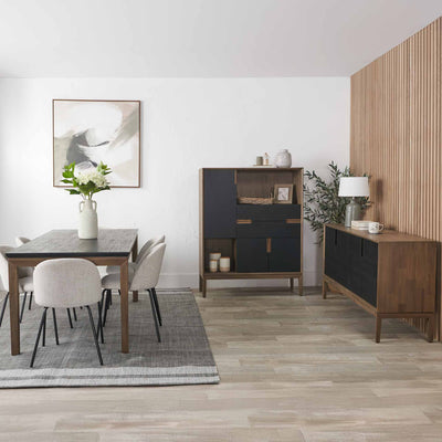 Giovanna Black and Natural Wood Dining Room Furniture Set