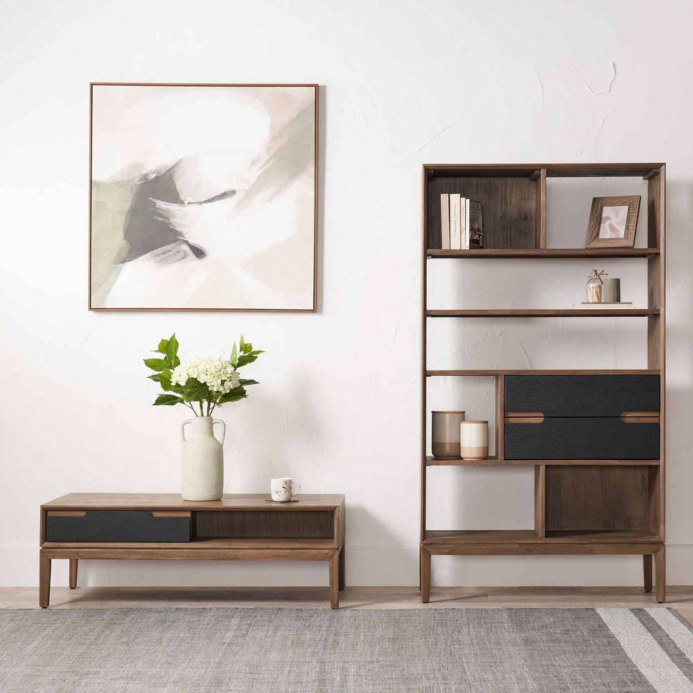 Giovanna Black and Natural Wood Living Room Furniture Set