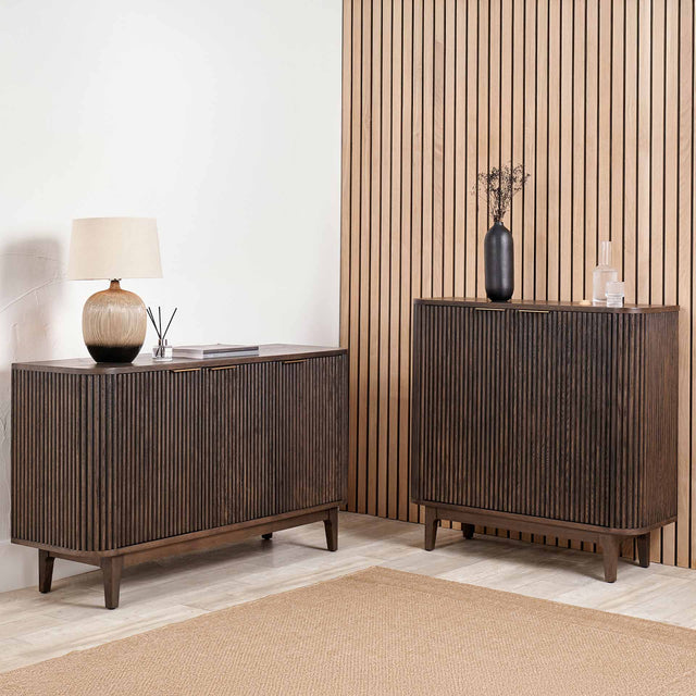 Reya Dark Brown Ribbed Wood Dining Room Furniture Set