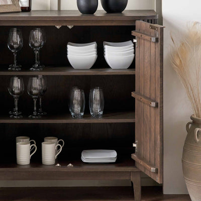 Reya Dark Brown Ribbed Wood Dining Room Furniture Set