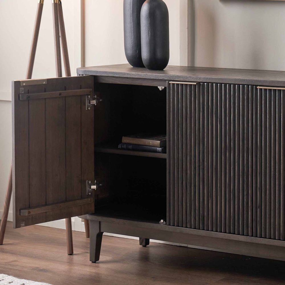 Reya Dark Brown Ribbed Wood Dining Room Furniture Set