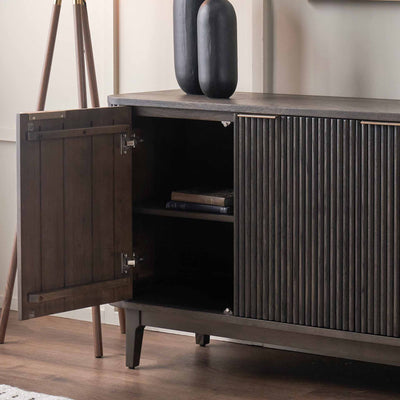 Reya Dark Brown Ribbed Wood Dining Room Furniture Set