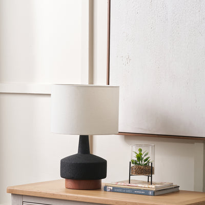 Eli Black and Wood Effect Textured Ceramic Table Lamp