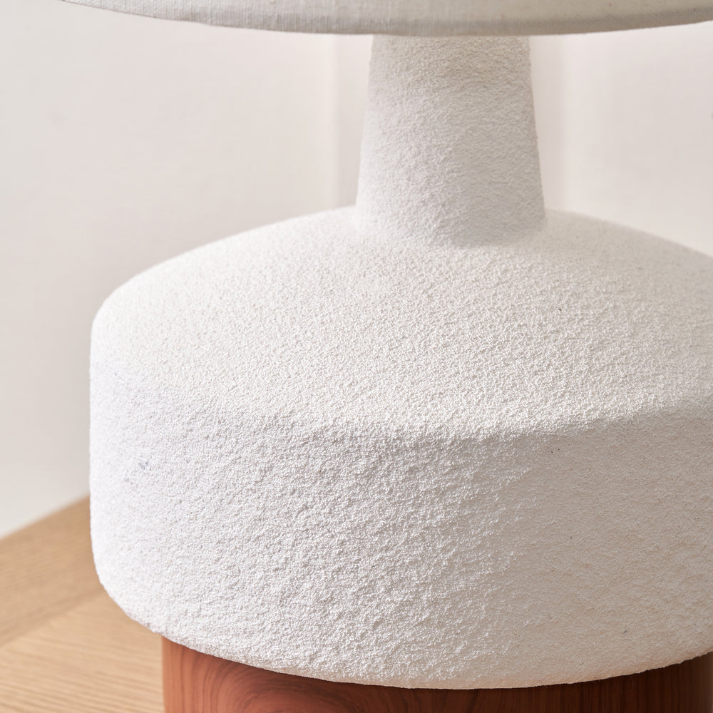 Eli White and Wood Effect Textured Ceramic Table Lamp