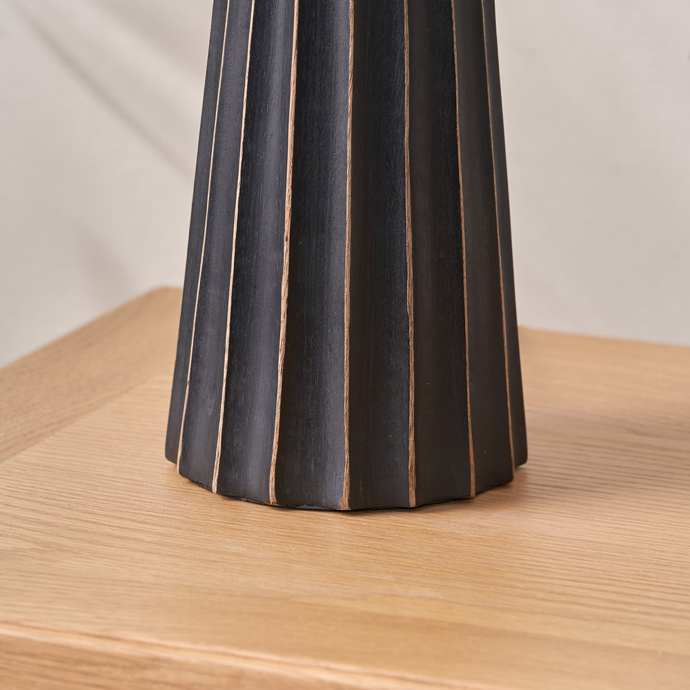 Dorian Black Wash Mango Wood Textured Cone Table Lamp