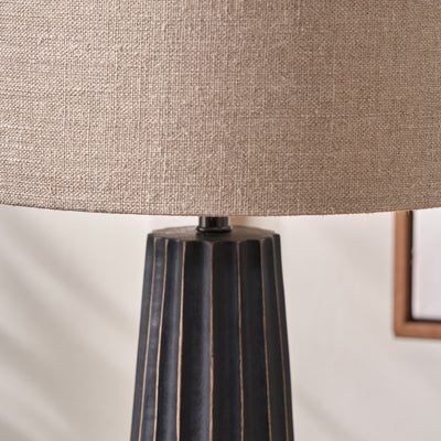 Dorian Black Wash Mango Wood Textured Cone Table Lamp