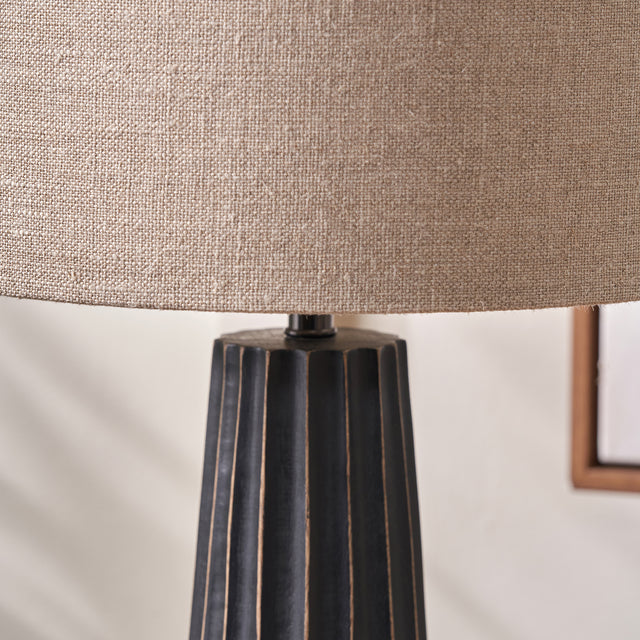 Dorian Black Wash Mango Wood Textured Cone Table Lamp