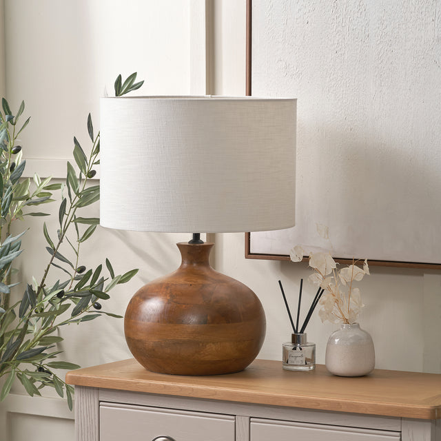 Noa Brown Oiled Mango Wood Round Table Lamp Base