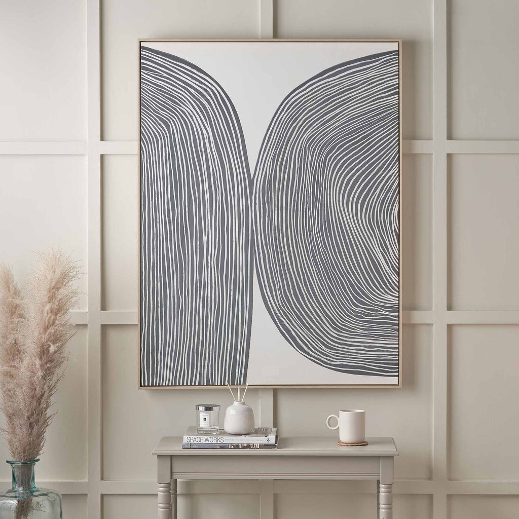 Piper Black and Cream Abstract Canvas with Natural Frame | Home Accents