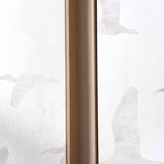 Ave Natural and White Bird Canvases with Natural Frames S/3