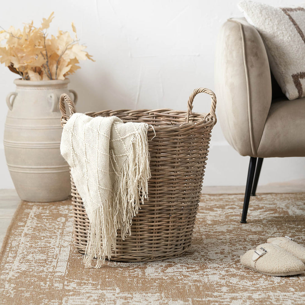 Sura Grey Kubu Tall Round Storage Basket