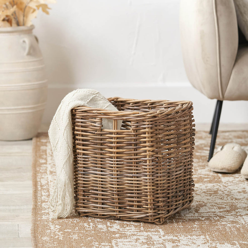 Rini Grey Kubu Square Storage Basket with Inset Handle
