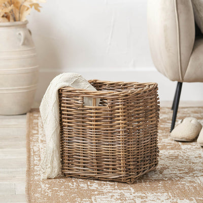 Rini Grey Kubu Square Storage Basket with Inset Handle