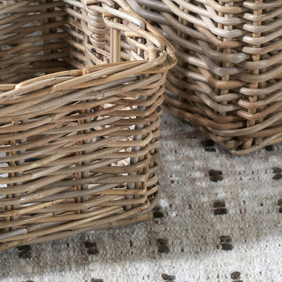 Hani Grey Kubu Rectangular Storage Baskets with Inset Handles S/3
