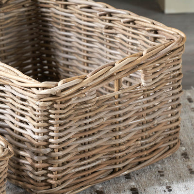 Hani Grey Kubu Rectangular Storage Baskets with Inset Handles S/3