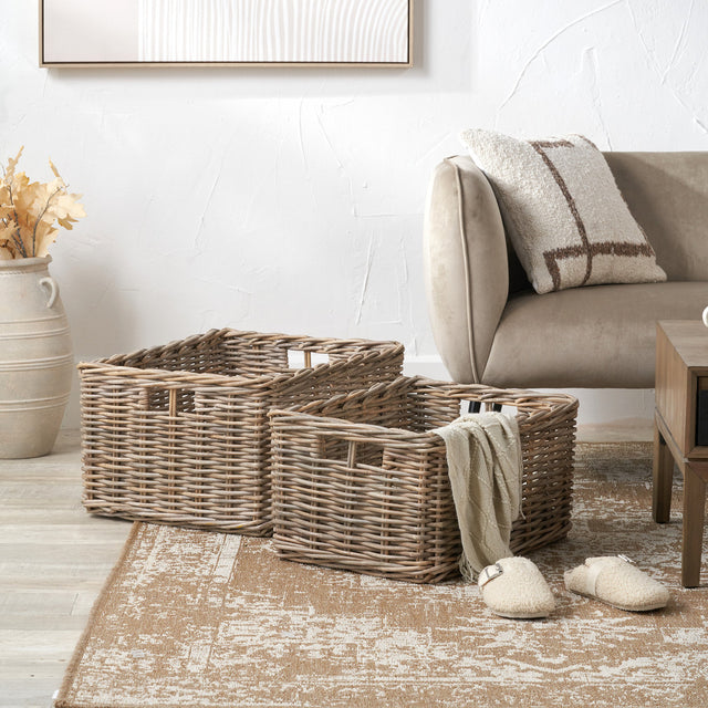 Rona Grey Kubu Rectangular Storage Baskets with Inset Handles S/2