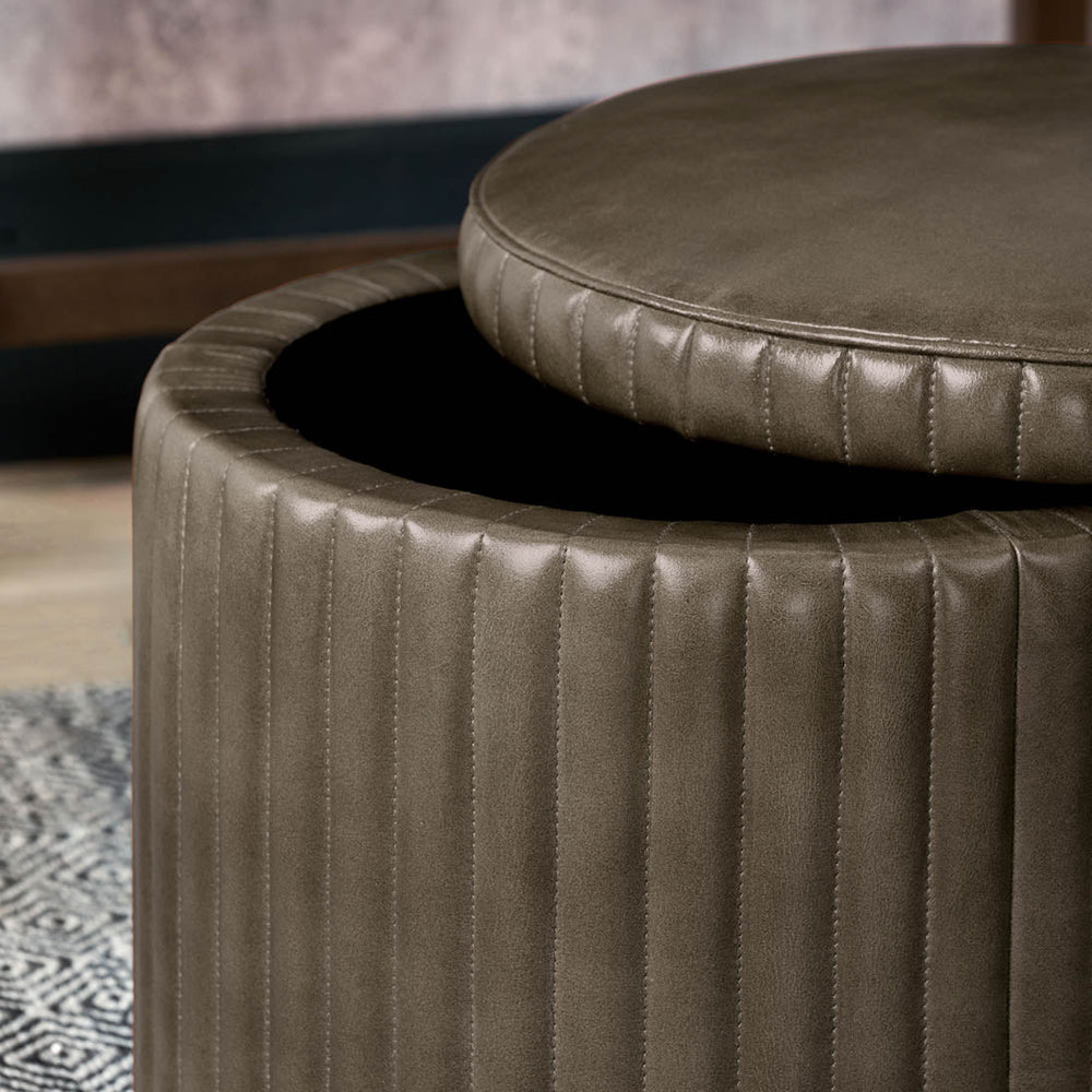 Josias Peppercorn Leather Round Storage Pouffe